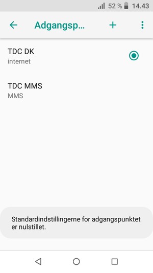 Din telefon vil nulstille til standard internet- og MMS-indstillinger