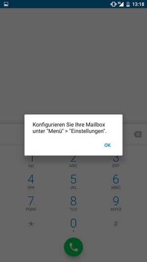 Falls Ihre Voicemail nicht eingerichtet ist, wählen Sie OK