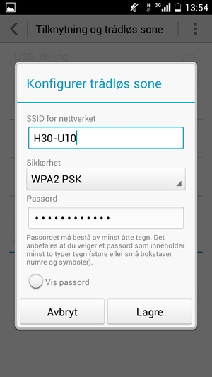 Skriv inn et passord på minst 8 tegn og velg Lagre