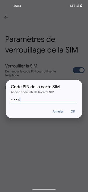 Saisissez votre Ancien code PIN de la carte SIM et sélectionnez OK