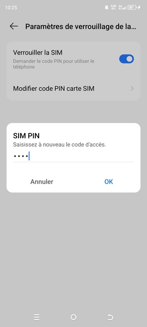 Veuillez confirmer votre Nouveau code PIN et sélectionner OK