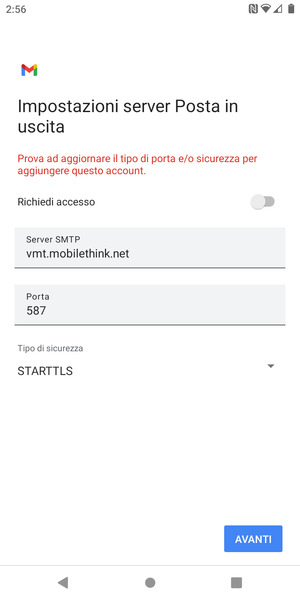 Seleziona Tipo di sicurezza