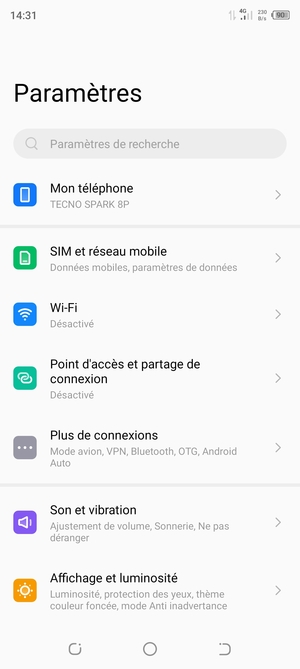 Sélectionnez SIM et réseau mobile