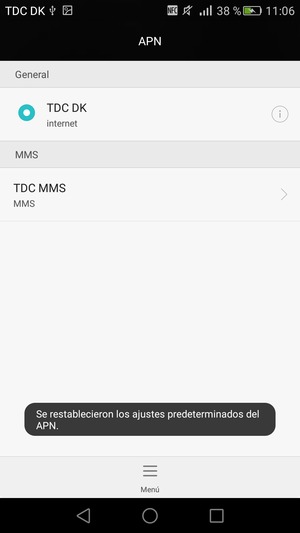 El teléfono se reiniciará con la configuración predeterminada de Internet y MMS
