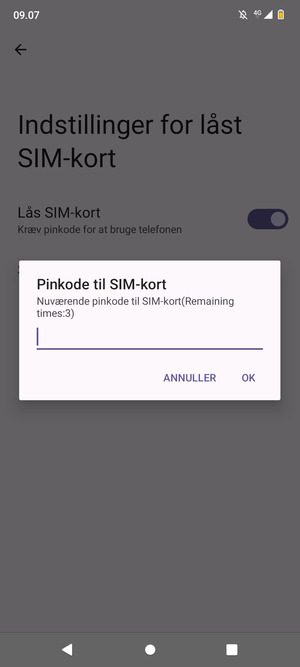 Indtast din Nuværende pinkode til SIM-kort og vælg OK