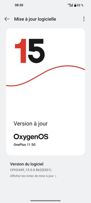 Si votre téléphone est à jour, vous verrez l'écran suivant
