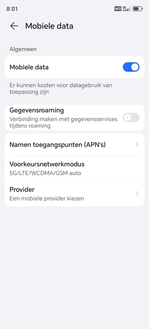 Om van netwerk te wisselen in geval van netwerk problemen, selecteer Provider