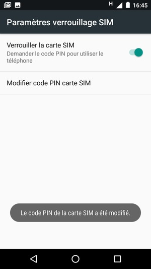 Votre code PIN de la carte SIM a été modifié