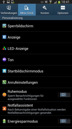 Um Ihre Bildschirmsperre zu aktivieren, gehen Sie zum Mein Gerät Menü und wählen Sie  Sperrbildschirm