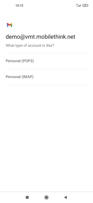 Select Personal (POP3) or Personal (IMAP)