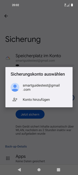 Wählen Sie Ihr Konto für Backup
