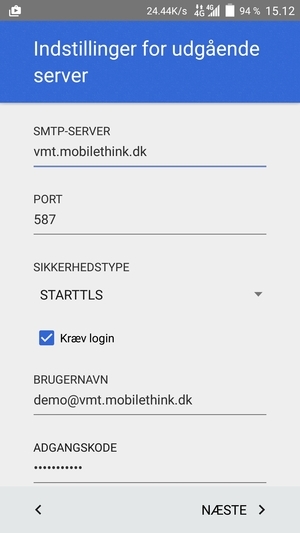 Indtast udgående serveradresse
