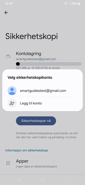 Velg sikkerhetskopi-kontoen din