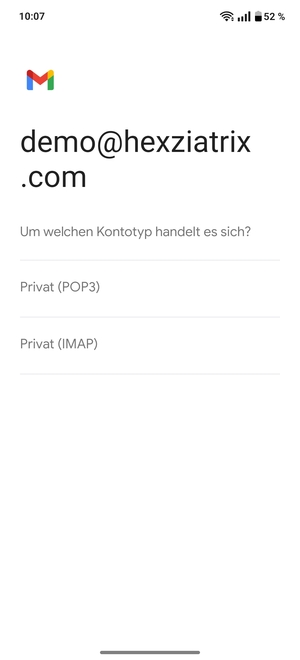 Wählen Sie Privat (POP3) oder Privat (IMAP)