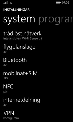 Scrolla till och välj mobilnät  + SIM