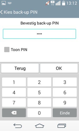 Bevestig uw Back-up PIN en selecteer OK