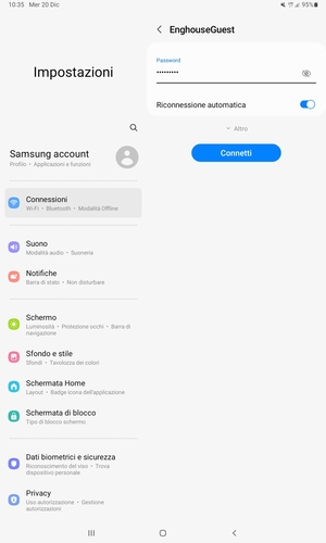 Inserisci la password del Wi-Fi e seleziona Connetti