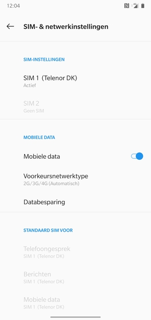 Selecteer SIM 1 of SIM 2