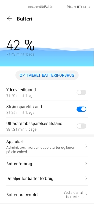 For at aktivere Ultrastrømbesparelse, vælg Ultrastrømbesparelsestilstand