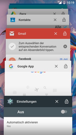 Apps nach rechts streifen, um sie zu schliessen