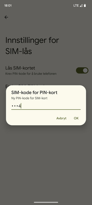 Skriv inn Ny PIN-kode for SIM-kort og velg OK