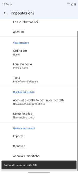 I tuoi contatti verranno salvati sul tuo account Google, e salvati sul tuo telefono la prossima volta che Google sarà sincronizzato.