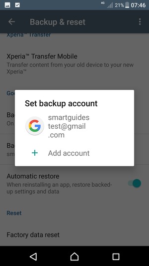 Select your backup account