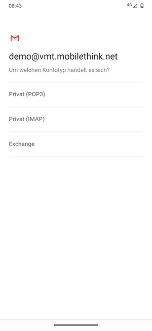 Wählen Sie Privat (POP3) oder Privat (IMAP)
