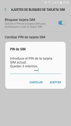 Introduzca su PIN de la tarjeta SIM actual y seleccione ACEPTAR