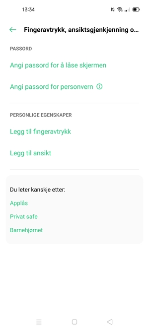 Velg Angi passord for å låse skjermen