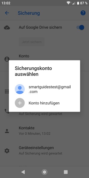 Wählen Sie Ihr Konto für Backup