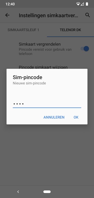 Voer uw Nieuwe sim-pincode in en selecteer OK