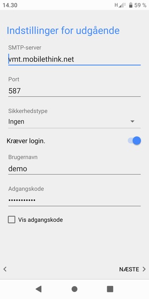 Indtast udgående serveradresse