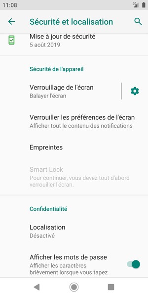 Faites défiler et sélectionnez Localisation