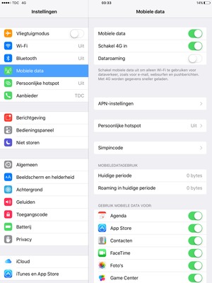 Om de pin voor de simkaart te wijzigen, selecteert u Mobiele data en Simpincode