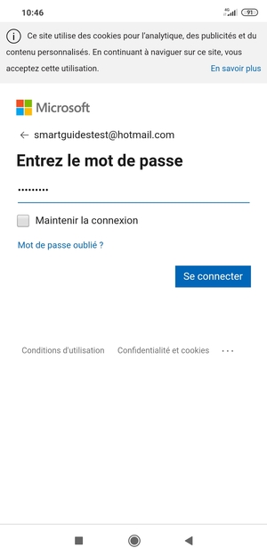 Saisissez votre mot de passe Hotmail et sélectionnez Se connecter