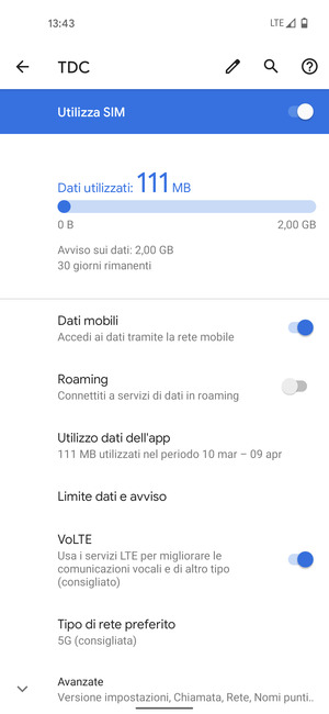 Seleziona Tipo di rete preferito