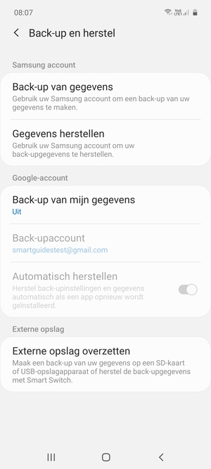 Selecteer Back-up van mijn gegevens