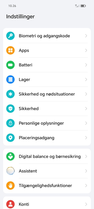 Scroll til og vælg Sikkerhed