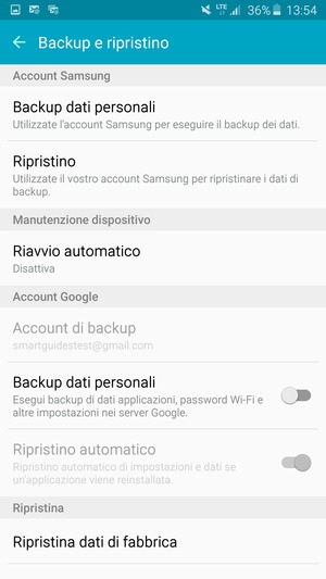 Attiva Backup dati personali