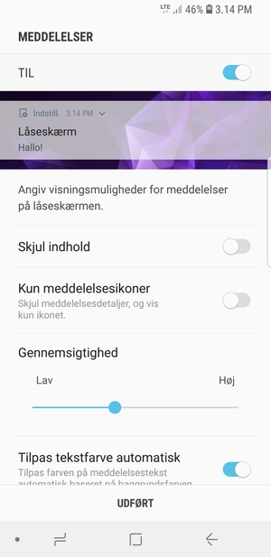 Vælg din foretrukne mulighed og vælg UDFØRT