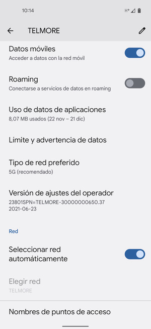 Para cambiar la red en caso de problemas de conectividad, desactive Seleccionar red automáticamente