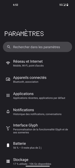Sélectionnez Réseau et Internet