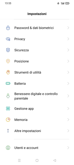 Scorri e seleziona Password & dati biometrici