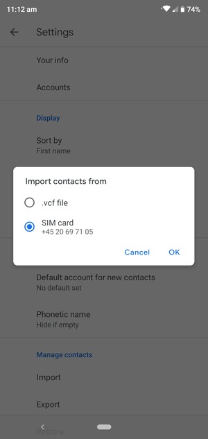 Select SIM card and OK