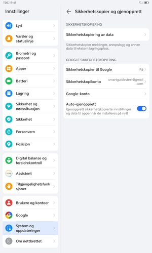 Velg Sikkerhetskopikonto