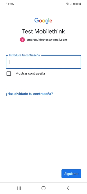 Introduzca su contraseña de Gmail y seleccione Siguiente