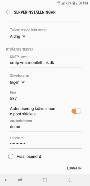Scrolla ner och ange utgående serveradress