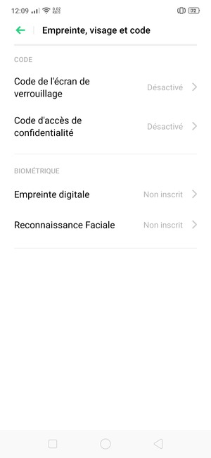 Sélectionnez Code de l'écran de verrouillage