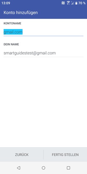 Geben Sie Ihrem Konto einen Namen und geben Sie ihre Name ein. Wählen Sie FERTIG STELLEN